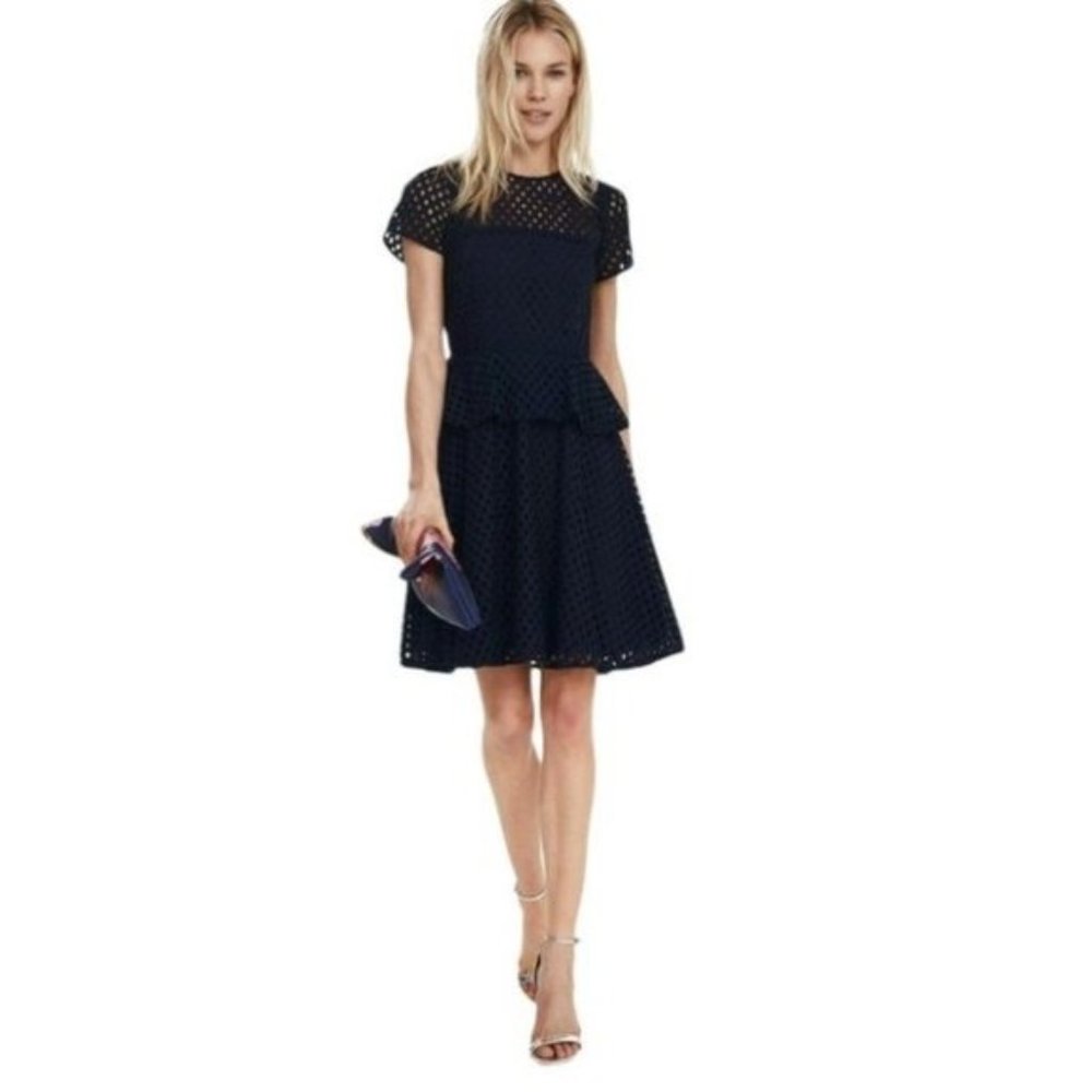 Banana Republic Women's Navy Geo Lace Peplum Eyelet Dress
